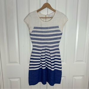 MILLY Cap Sleeve White/Blue Stripe Knit Sheath Dress